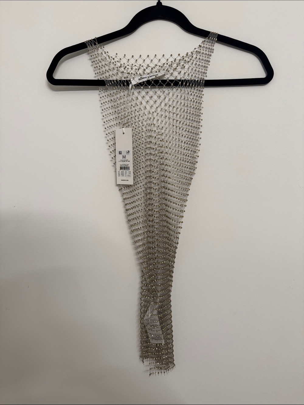 SAMSOE Silver Metallic Mesh Halter Top